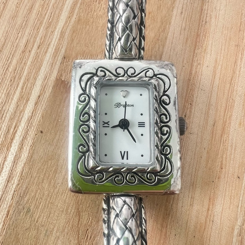 Brighton Arcadia silver tone and calf skin skinny strap watch NEW BATTERY